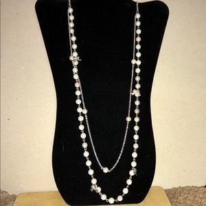 Silver & Pearls, w/Tiny Bows, 32-36” Necklace